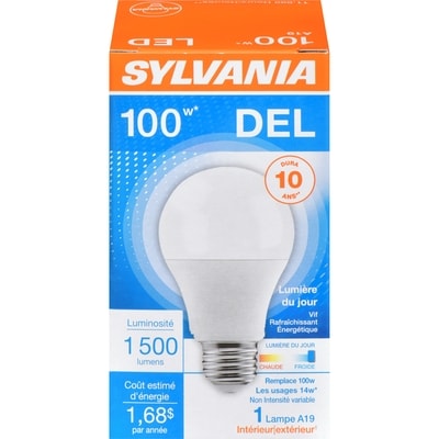 Sylvania Ampoule DEL de 14 W, A19 jour, 10 ans 1 ea, 9,00 $/1ch