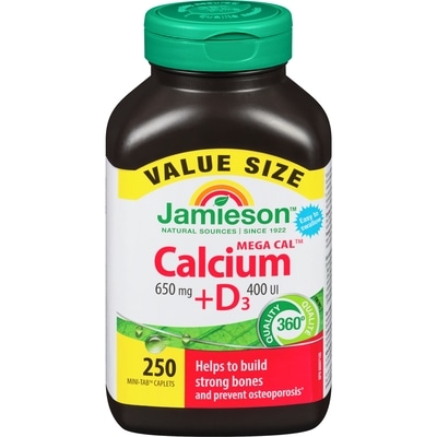 Jamieson Mega Cal Calcium + Vitamin D3 400 IU Caplets, 650 mg Value Size 250 ea, $0.11/1ea