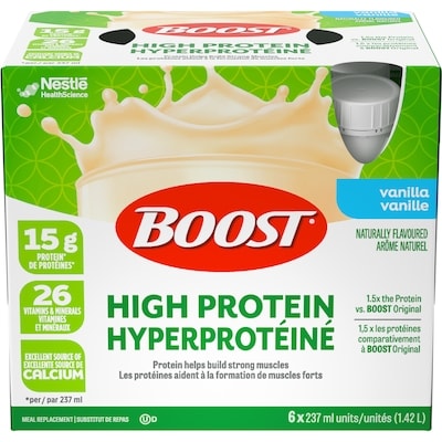 Nestle Health Science BOOST High Protein Meal Replacement Drink Vanilla, 6-Pack 6x237.0 ml, $0.93/100ml
