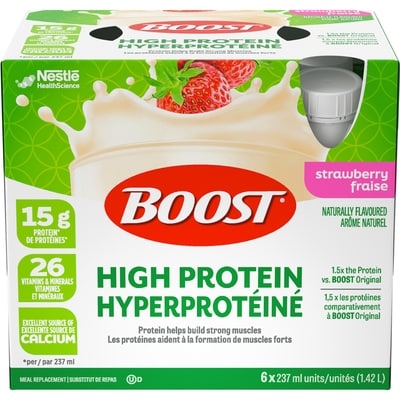 Nestle Health Science Boisson substitut de repas à la fraise riche en protéines paquet de 6 6x237.0 ml, 0,91 $/100ml