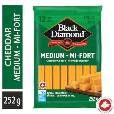 Black Diamond Medium Cheddar Cheese Sticks 252 g, $3.17/100g