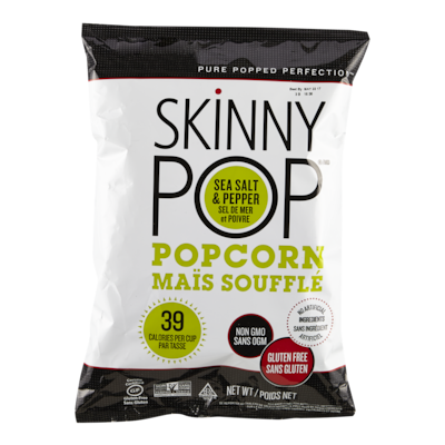 SkinnyPop Popcorn Popcorn, Sea Salt & Black Pepper 125 g, $3.59/100g