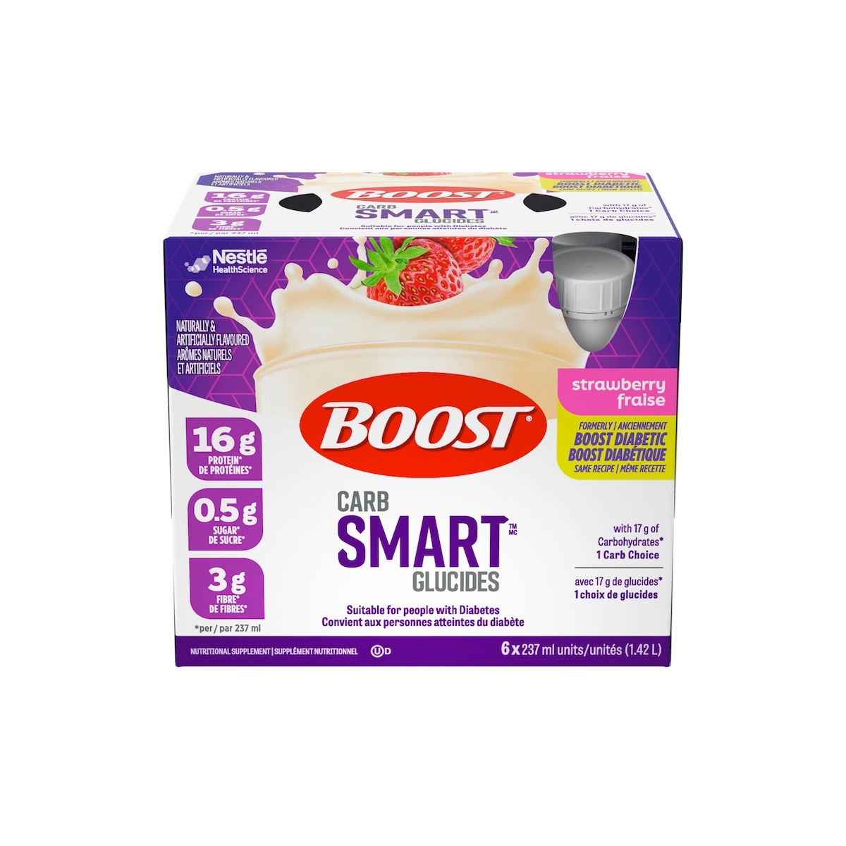 Nestle Health Science Supplément nutritionnel boost smart glucides – fraise paquet de 6 6x237.0 ml, 1,16 $/100ml