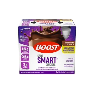 Nestle Health Science Supplément nutritionnel boost smart glucides – chocolat paquet de 6 6x237.0 ml, 1,19 $/100ml