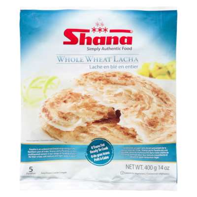 Shana Parathas Whole Wheat Lacha 400 g, $0.62/100g
