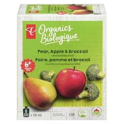 PC Biologique Nourriture en purée pour bébé poire, pomme et brocoli 6x128.0 ml, 0,91 $/100ml