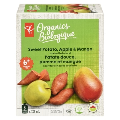 PC Organics Sweet Potato Apple & Mango Strained Baby Food 6x128.0 ml, $0.78/100ml