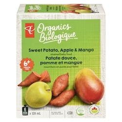 PC Biologique Nourriture en purée pour bébé patate douce, pomme et mangue 6x128.0 ml, 0,91 $/100ml