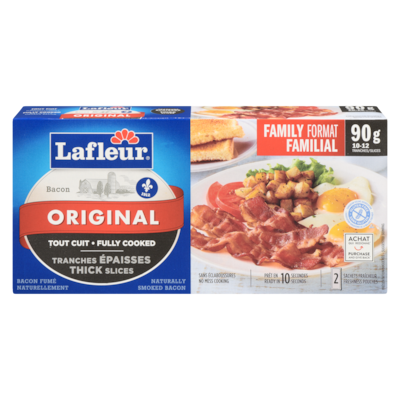 Lafleur Pre Cooked Bacon, Thick 90 g, $6.66/100g
