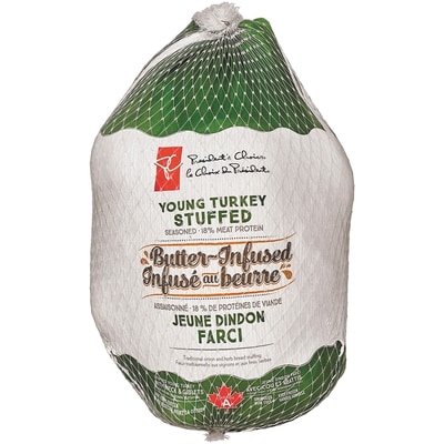 President's Choice Stuffed Butter Infused Turkey, Frozen 5-7 KG $7.69/1kg $3.49/1lb