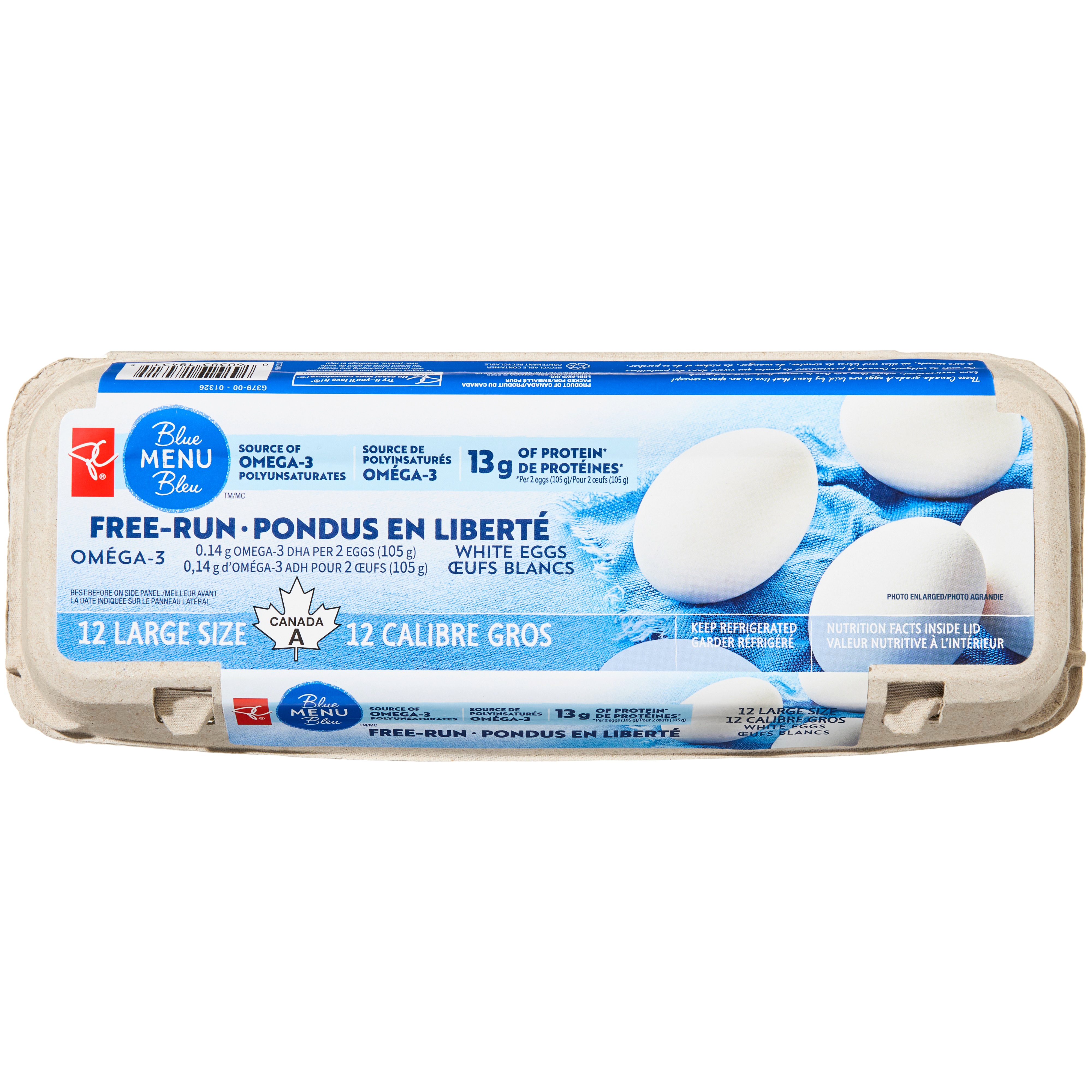 PC Blue Menu Blue Menu Free Run Large White Eggs 12 Pack 12 ea, $0.63/1ea