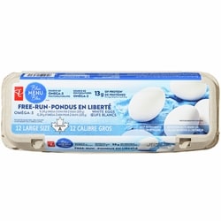 PC Menu Bleu Œufs blancs de gros calibre pondus en liberté Menu Bleu, douzaine 12 ea, 0,63 $/1ch