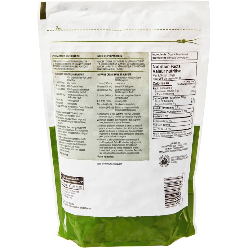 Frozen Cultivated Highbush Blueberries, Organic