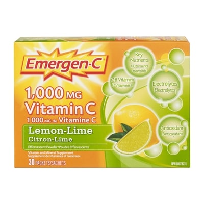 Emergen C Lemon Lime 1000Mg Vitamin C Supplement, Drink Mix, 30 Count 30 ea, $0.62/1ea