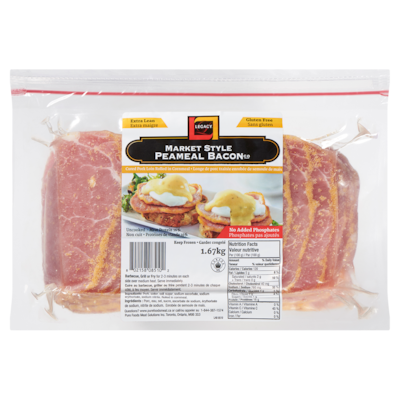 Legacy Peameal Bacon Market Style 1.66 kg, $1.08/100g