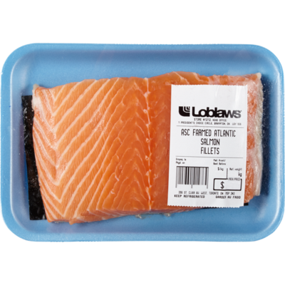 null Atlantic Salmon Fillets Fresh Farmed , Skin On, Packaged $39.66/1kg $17.99/1lb