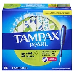 Pearl Tampons, with LeakGuard Braid, Super Absorbency, Unscented, 36 Count.