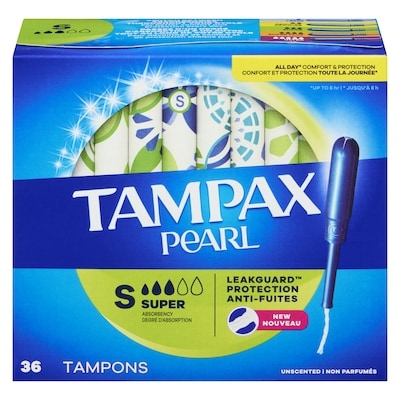 Tampax Pearl Tampons, with LeakGuard Braid, Super Absorbency, Unscented, 36 Count. 36 ea, $0.33/1ea