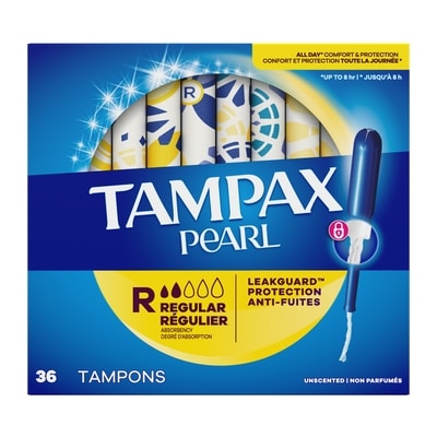 Tampax Pearl Tampons, with LeakGuard Braid, Regular Absorbency, Unscented, 36 Count. 36 ea, $0.36/1ea