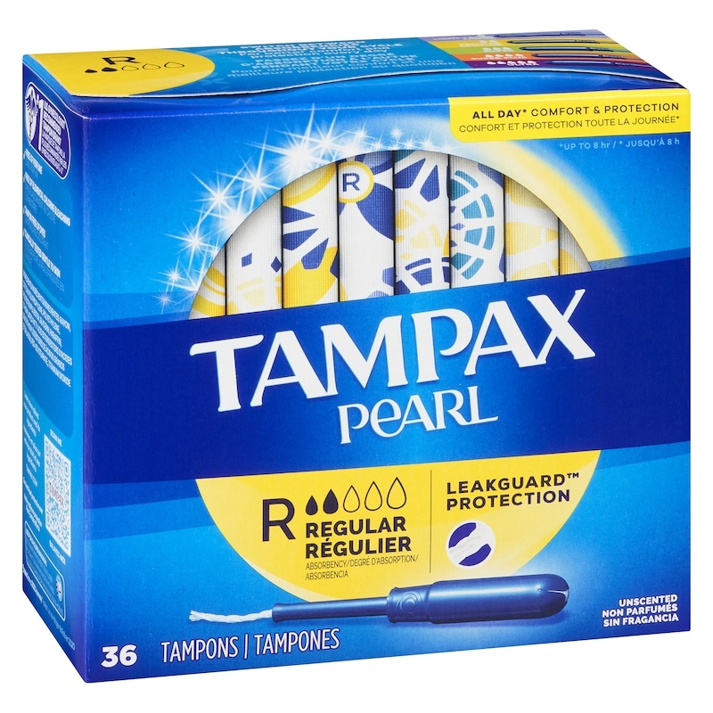 Pearl Tampons, with LeakGuard Braid, Regular Absorbency, Unscented, 36 Count.