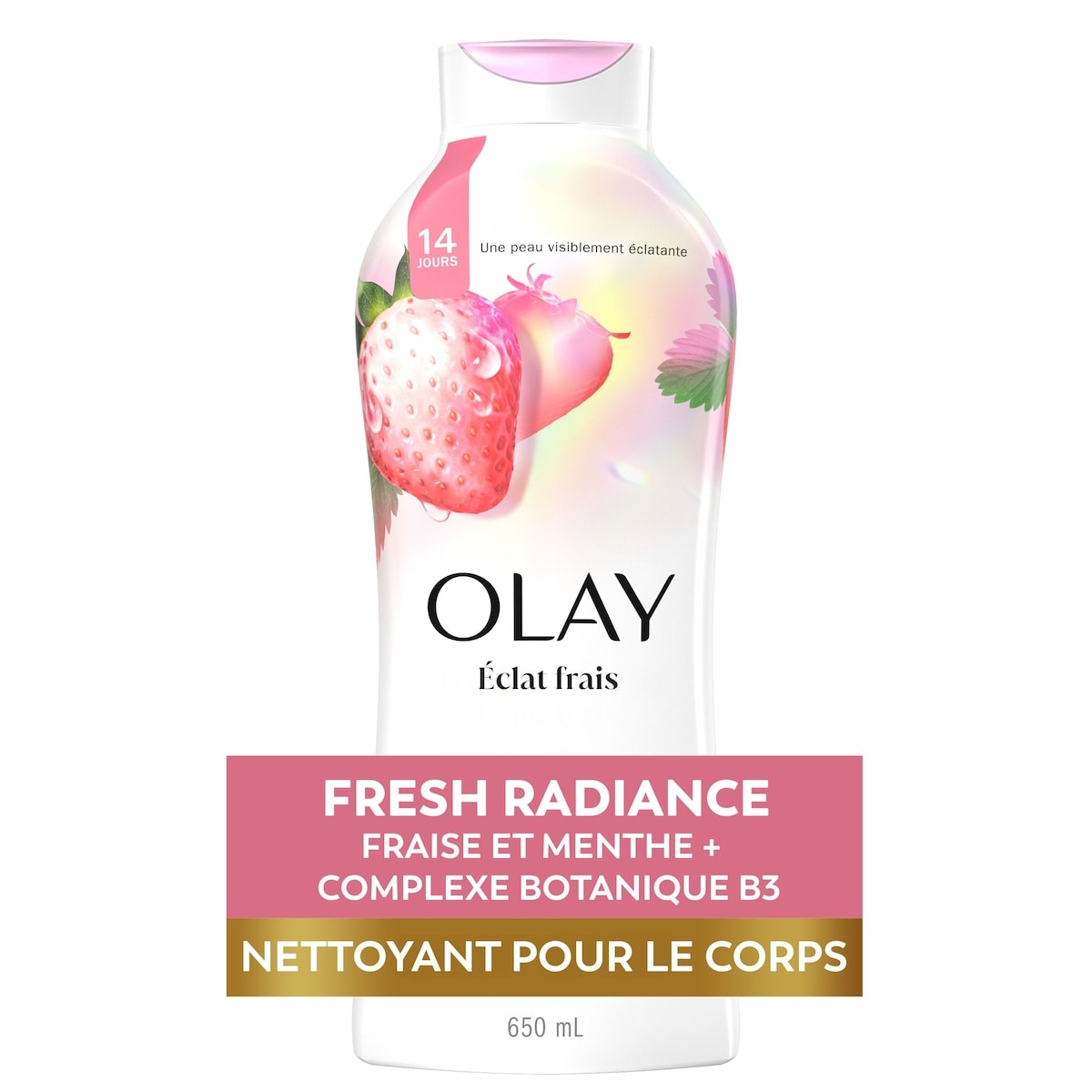 Olay Gel douche, parfum rafraîchissant fraise et menthe 650 ml, 1,90 $/100ml