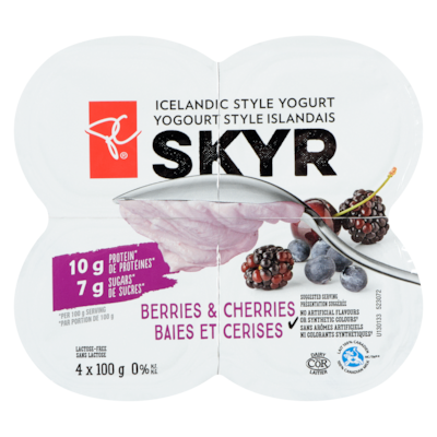 Yogourt style islandais skyr 0 % M.G., fortifruits baies et cerises