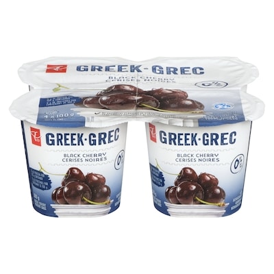 President's Choice Black Cherry 0% M.F. Greek Yogurt  4x100.0 g, $1.00/100g