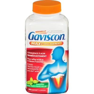 Gaviscon Maxi Soulagement Menthe à Action Fraîcheur 50 Foamtabs à Croquer 50 ea, 0,38 $/1ch