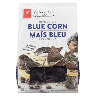 President's Choice Kettle Style Blue Corn Tortilla Chips Seasoned with Sea Salt 368 g, $1.22/100g