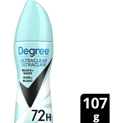 Degree UltraClear Antisudorifique en Vaporisateur à Sec pour 72 h de protection contre les odeurs et la transpiration Black + White sèche instantanémen 107 g, 7,47 $/100g