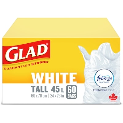 Glad Kitchen Catchers White Garbage Bags - Tall 45 Litres - Febreze Fresh Clean Scent 60 ea, $0.25/1ea