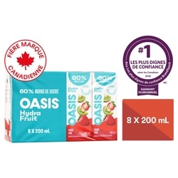Oasis Boîtes de jus de fruits fraise et kiwi HydraFruit 8x200.0 ml, 0,28 $/100ml