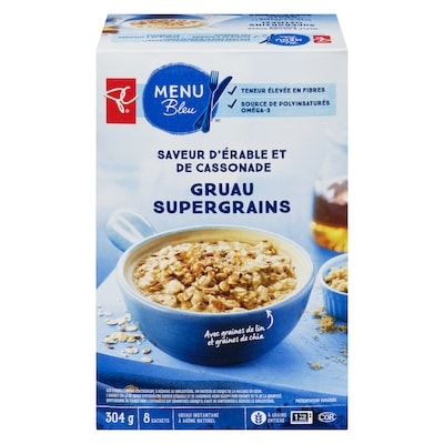 PC Menu Bleu Gruau supergrains à saveur d’érable et cassonade Menu Bleu 8x304.0 g, 1,48 $/100g