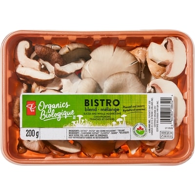 PC Organics Sliced and Whole Bistro Blend Mushrooms 200 g, $3.50/100g