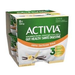 Activia Yogourt probiotique, saveur vanille, sans lactose 8x100.0 g, 0,50 $/100g