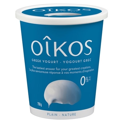 Oikos Greek Yogurt, Plain, 0% M.F. 750 g, $0.97/100g