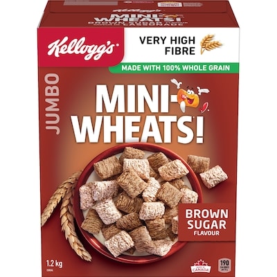 Kelloggs Mini Wheats Mini-Wheats Cereal, Brown Sugar Flavour Jumbo Size 1200 g, $0.92/100g