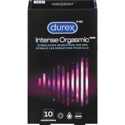 Durex Condoms Durex Intense Orgasmic nervurés, microperlés et enrobés d’un gel stimulant (emballage de 10) 10 ea, 0,67 $/1ch