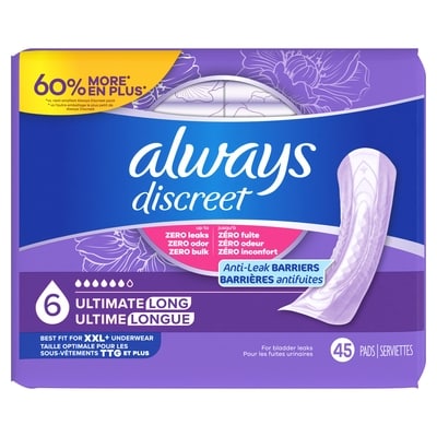 Always Serviettes, degré d’absorption suprême, longues, 45 serviettes 45 ea, 0,76 $/1ch