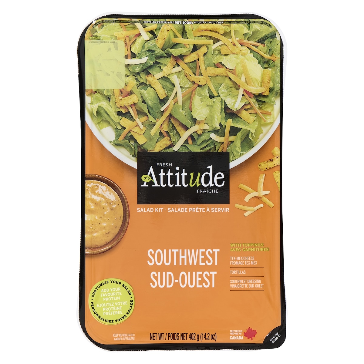 Attitude Fraîche Salade Sud-Ouest avec garnitures format familial 402 g, 1,99 $/100g