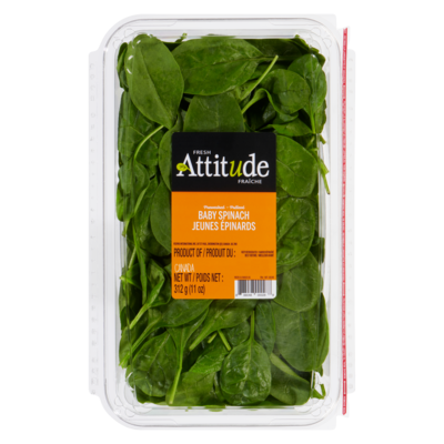Attitude Fraîche Jeunes épinards prélavés 312 g, 2,08 $/100g