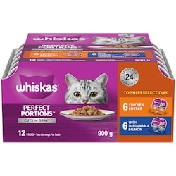 Whiskas Repas au poulet et au saumon PERFECT PORTIONS coupes en sauce, emballage de 12 900 g, 1,89 $/100g