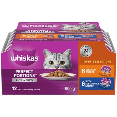 Whiskas Repas au poulet et au saumon PERFECT PORTIONS coupes en sauce, emballage de 12 900 g, 1,78 $/100g