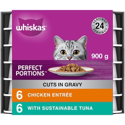 Whiskas Perfect Portion Chicken & Tuna Cuts In Gravy Multipack Wet Cat Food 900 g, $2.11/100g