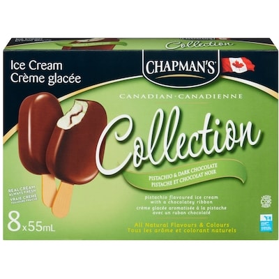Chapman’s Collection canadienne barre de crème glacée à la pistache et chocolat noir 8x55.0 ml, 1,48 $/100ml