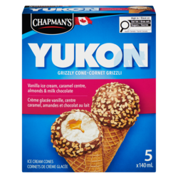 Yukon grizzli cornet grizzli vanille, amandes et chocolat au lait