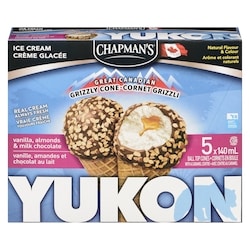 Chapman’s Yukon grizzli cornet grizzli vanille, amandes et chocolat au lait 5x140.0 ml, 0,64 $/100ml