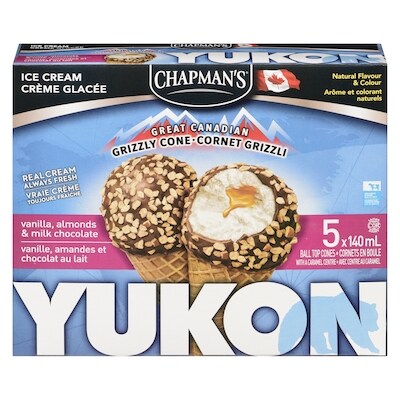 Chapman’s Yukon grizzli cornet grizzli vanille, amandes et chocolat au lait 5x140.0 ml, 0,71 $/100ml