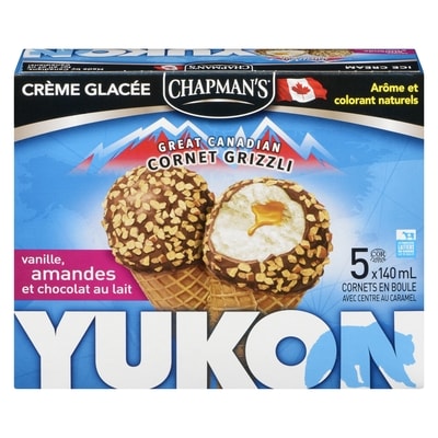 Chapman’s Yukon grizzli cornet grizzli vanille, amandes et chocolat au lait 5x140.0 ml, 0,86 $/100ml