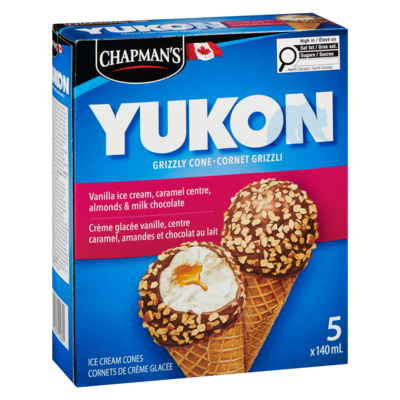 Yukon grizzli cornet grizzli vanille, amandes et chocolat au lait